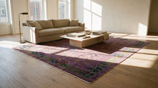 Antique chinese - art deco room size wool purple rug 7 Antique chinese - art deco room size wool purple rug (sku 25093) - room view