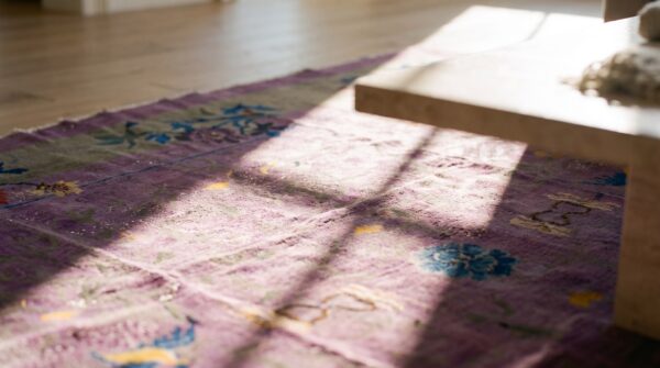 Antique chinese - art deco room size wool purple rug 8 Antique chinese - art deco room size wool purple rug (sku 25093) - in-room detail