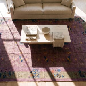 Antique Chinese - Art Deco Room Size Wool Purple Rug (SKU 25093) - styled overhead view