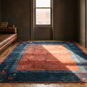 Knotted Chinese - Art Deco Antique Room Size Wool Rectangle 1920s Coral Rug (SKU 22165) - room view
