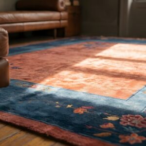 Knotted Chinese - Art Deco Antique Room Size Wool Rectangle 1920s Coral Rug (SKU 22165) - in-room detail