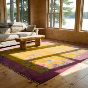 Antique Chinese Art Deco Room Size Wool Yellow Rug (SKU 24863) - room view