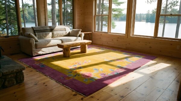 Antique chinese art deco room size wool yellow rug 7 Antique chinese art deco room size wool yellow rug (sku 24863) - room view