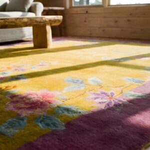 Antique Chinese Art Deco Room Size Wool Yellow Rug (SKU 24863) - in-room detail