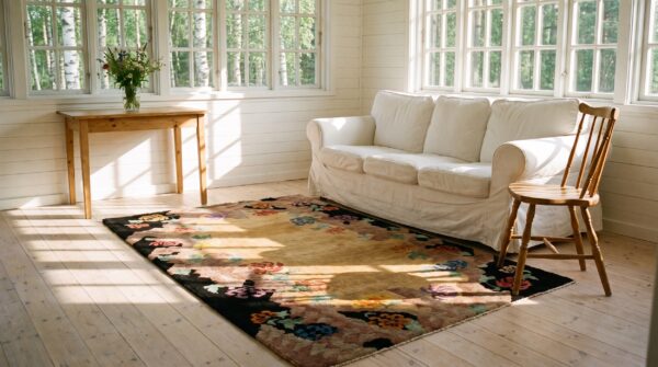 Antique chinese - art deco small scatter size wool ivory rug 6 Antique chinese - art deco small scatter size wool ivory rug (sku 24824) - room view