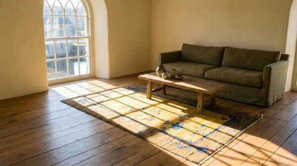 Antique chinese - art deco small scatter size wool yellow rug (sku 25152) - room view