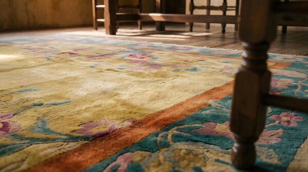 Antique chinese - art deco yellow 1920s rug 6 Antique chinese - art deco yellow 1920s rug (sku 23032) - in-room detail