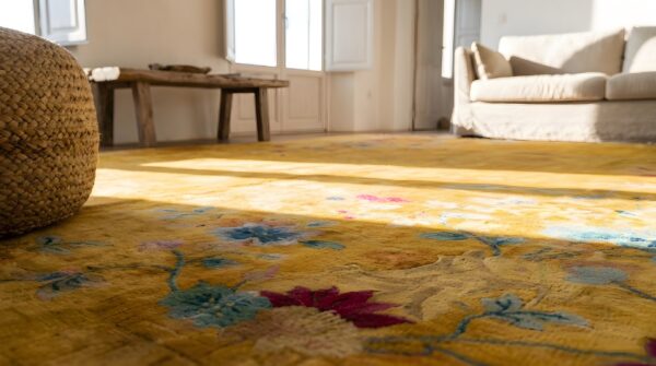 Antique chinese - art deco yellow 1930s rug 8 Antique chinese - art deco yellow 1930s rug (sku 23142) - in-room detail
