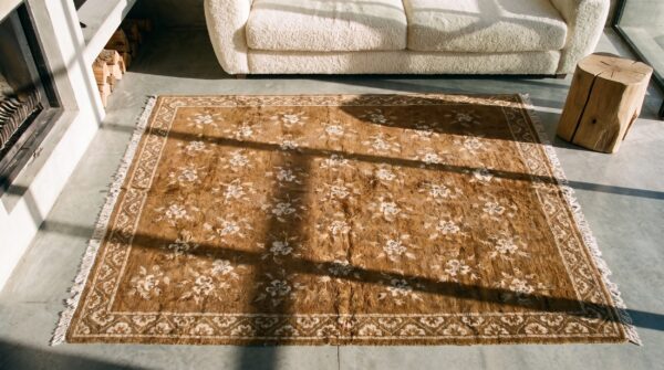 Antique chinese - baotou chinese knotted rug 2 Antique chinese - baotou chinese knotted rug (sku 17407) - styled overhead view