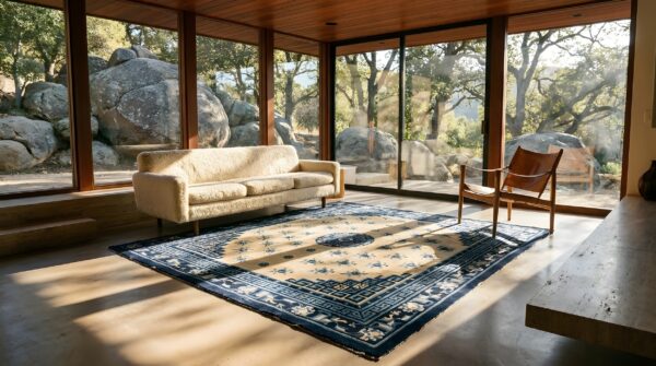 Antique chinese baotou 1920s square rug (sku 25318) - room view