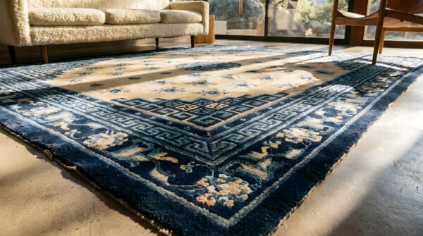 Antique chinese baotou 1920s square rug (sku 25318) - in-room detail