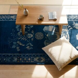 Antique Chinese - Baotou Blue 1925 Rug (SKU 23235) - styled overhead view
