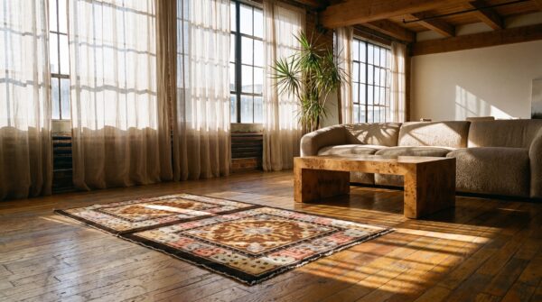 Antique chinese - baotou chinese brown 1920s rug 6 Antique chinese - baotou chinese brown 1920s rug (sku 22009) - room view