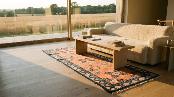 Antique chinese - baotou coral 1930s rug 7 Antique chinese - baotou coral 1930s rug (sku 23241) - room view