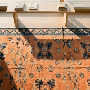 Antique Chinese - Baotou Coral 1930s Rug (SKU 23241) - styled overhead view