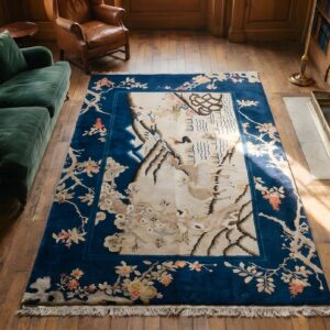 Antique Chinese - Baotou Hallway Runner Wool Ivory Rug (SKU 23106) - styled overhead view