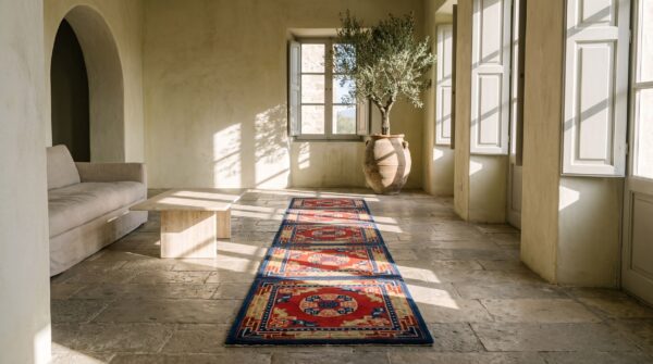 Antique chinese baotou hallway runner wool red rug (sku 22483) - room view