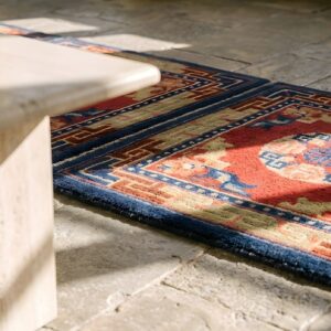 Antique Chinese Baotou Hallway Runner Wool Red Rug (SKU 22483) - in-room detail