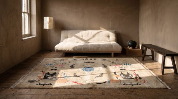 Antique chinese - baotou chinese ivory 1890s rug 6 Antique chinese - baotou chinese ivory 1890s rug (sku 22660) - room view