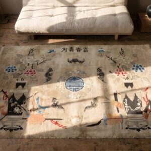 Antique Chinese - Baotou Chinese Ivory 1890s Rug (SKU 22660) - styled overhead view