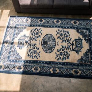 Antique Chinese - Baotou Chinese Ivory 1920s Rug (SKU 22004) - styled overhead view