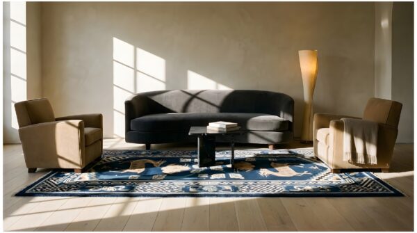 Antique chinese - baotou small scatter size wool blue rug 10 Antique chinese - baotou small scatter size wool blue rug (sku 25209) - room view