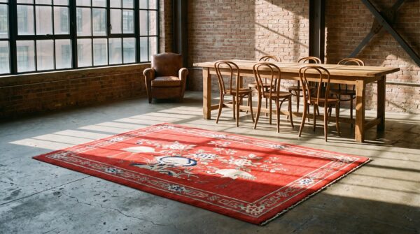 Antique chinese - baotou small scatter size wool red rug 5 Antique chinese - baotou small scatter size wool red rug (sku 21988) - room view