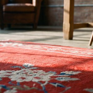 Antique Chinese - Baotou Small Scatter Size Wool Red Rug (SKU 21988) - in-room detail