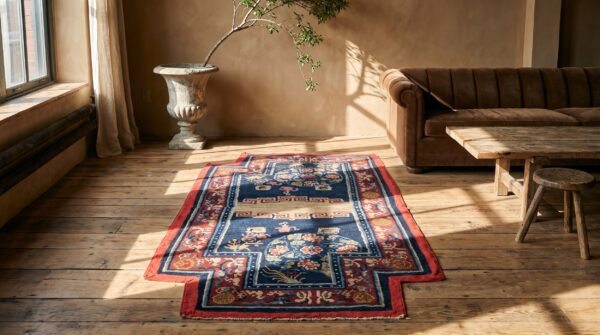 Antique chinese wool blue hand knotted pile rug 6 Antique chinese wool blue hand knotted pile rug (sku 21995) - room view
