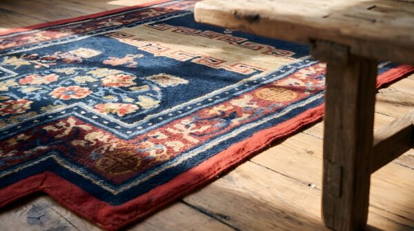 Antique chinese wool blue hand knotted pile rug 7 Antique chinese wool blue hand knotted pile rug (sku 21995) - in-room detail