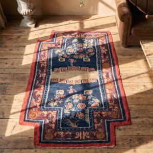 Antique Chinese Wool Blue Hand Knotted Pile Rug (SKU 21995) - styled overhead view