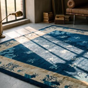 Antique Chinese Blue Background Floral Pattern Room Size Peking Rug (SKU 22396) - room view
