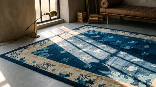 Antique chinese blue background floral pattern room size peking rug 8 Antique chinese blue background floral pattern room size peking rug (sku 22396) - room view