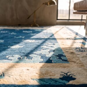 Antique Chinese Blue Background Floral Pattern Room Size Peking Rug (SKU 22396) - in-room detail