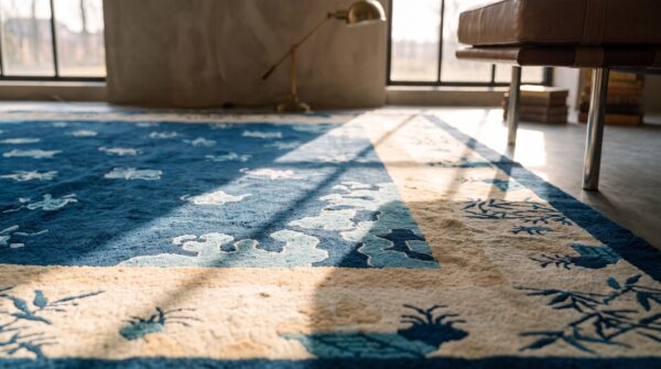Antique chinese blue background floral pattern room size peking rug 9 Antique chinese blue background floral pattern room size peking rug (sku 22396) - in-room detail