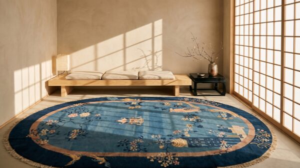 Antique chinese blue peking oval room size rug 7 Antique chinese blue peking oval room size rug (sku 22011) - room view