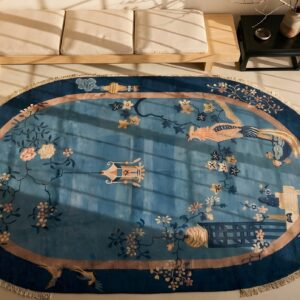 Antique Chinese Blue Peking Oval Room Size Rug (SKU 22011) - styled overhead view