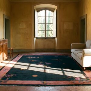 Knotted Chinese Blue Rectangle - Art Deco Antique Room Size 1920s Wool Rug (SKU 25586) - room view