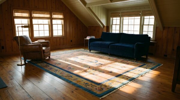 Antique chinese bronze art deco room size wool rug 6 Antique chinese bronze art deco room size wool rug (sku 24647) - room view