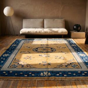 Antique Chinese Classic Floral Medallion Peking Wool Pile Yellow Rug (SKU 23196) - room view