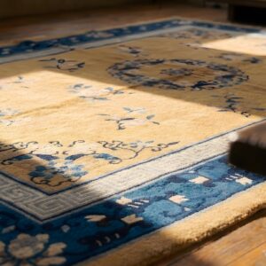 Antique Chinese Classic Floral Medallion Peking Wool Pile Yellow Rug (SKU 23196) - in-room detail