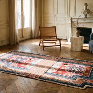 Antique Chinese Wool Coral Hand Knotted Pile Rug (SKU 22733) - room view