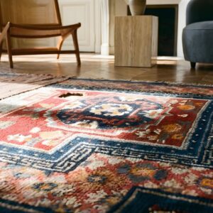 Antique Chinese Wool Coral Hand Knotted Pile Rug (SKU 22733) - in-room detail