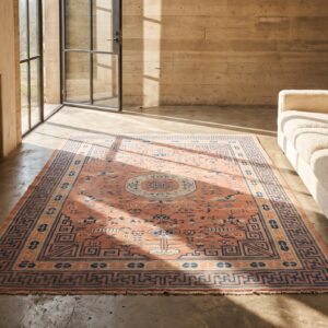 Antique Chinese Coral Kansu Chinese Knotted Rug (SKU 21023) - room view