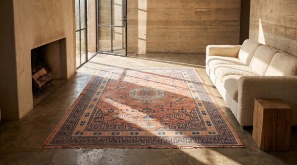 Antique chinese coral kansu chinese knotted rug (sku 21023) - room view