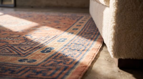 Antique chinese coral kansu chinese knotted rug (sku 21023) - in-room detail