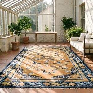 Antique Chinese Coral Ningxia Allover Medallion Knotted Rug (SKU 25191) - room view