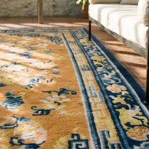 Antique Chinese Coral Ningxia Allover Medallion Knotted Rug (SKU 25191) - in-room detail