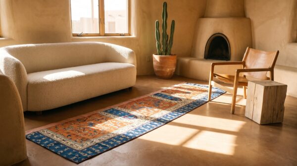 Antique chinese coral textile small scatter size wool rug 9 Antique chinese coral textile small scatter size wool rug (sku 25294) - room view