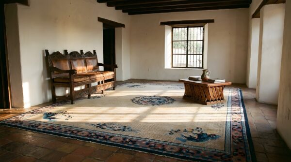 Antique chinese rug, hand-knotted wool, chinese decorative tradition 8 Antique chinese rug, hand-knotted wool, chinese decorative tradition (sku 21722) - room view